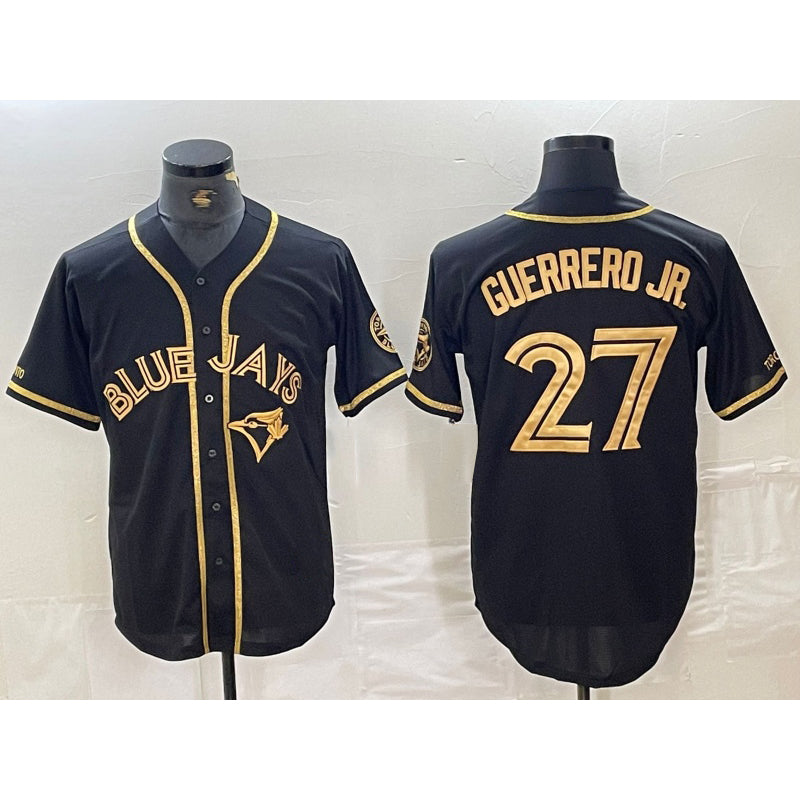 Toronto Blue Jays #27 Vladimir Guerrero Jr Black Gold Puhics Cool Base Stitched Jersey