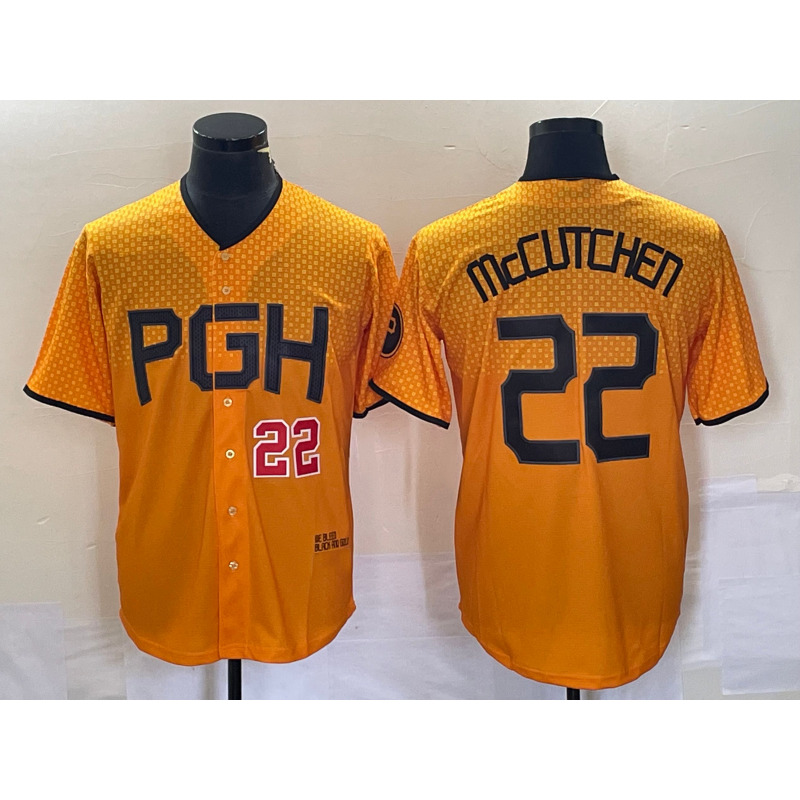 Pittsburgh Pirates #22 Andrew McCutchen Number Gold Puhics 2023 City Connect Stitched Jersey