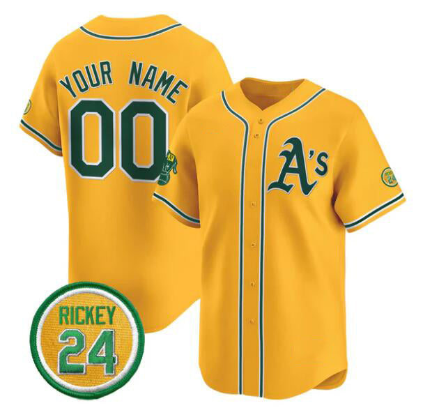 Custom Oakland Athletics Active Player Gold Puhics Rickey Henderson Patch Vapor Premier Limited Stitched Jersey