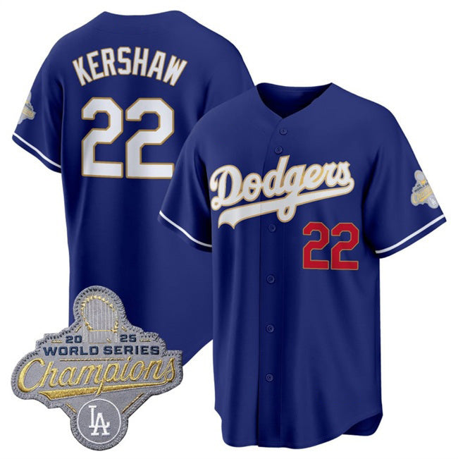 Los Angeles Dodgers #22 Clayton Kershaw Royal Puhics 2026 Alternate Gold Collection Stadium Stitched Jersey