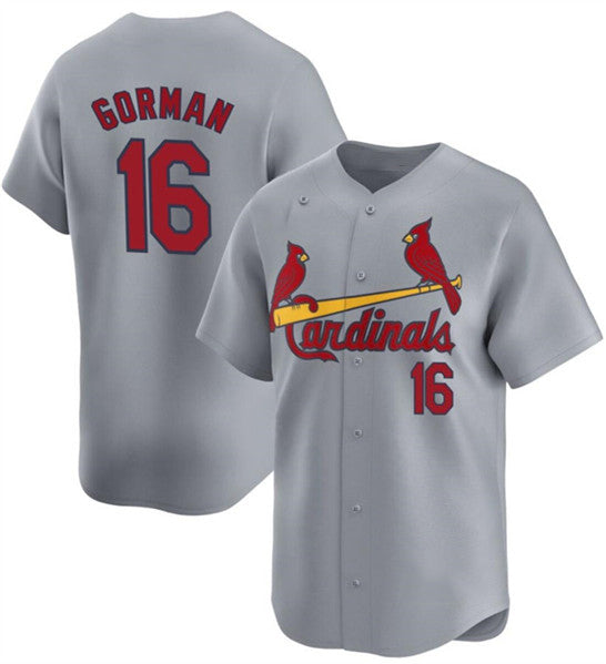 St. Louis Cardinals #16 Nolan Gorman Gray Puhics 2024 Away Limited Stitched Jersey