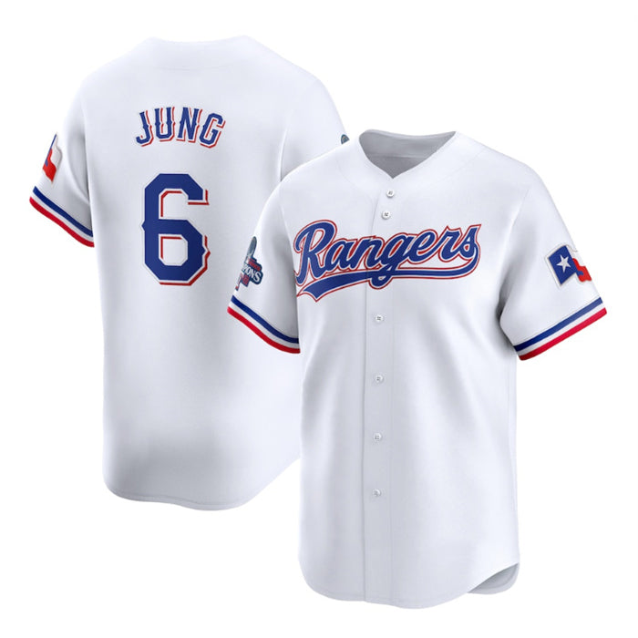 Texas Rangers #6 Josh Jung White Puhics 2023 World Series Champions Stitched Jersey