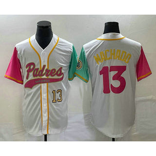 San Diego Padres #13 Manny Machado Number White Puhics NEW 2023 City Connect Cool Base Stitched Jersey