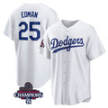 Los Angeles Dodgers #25 Tommy Edman White Puhics 2024 World Series Champions Cool Base Stitched Jersey