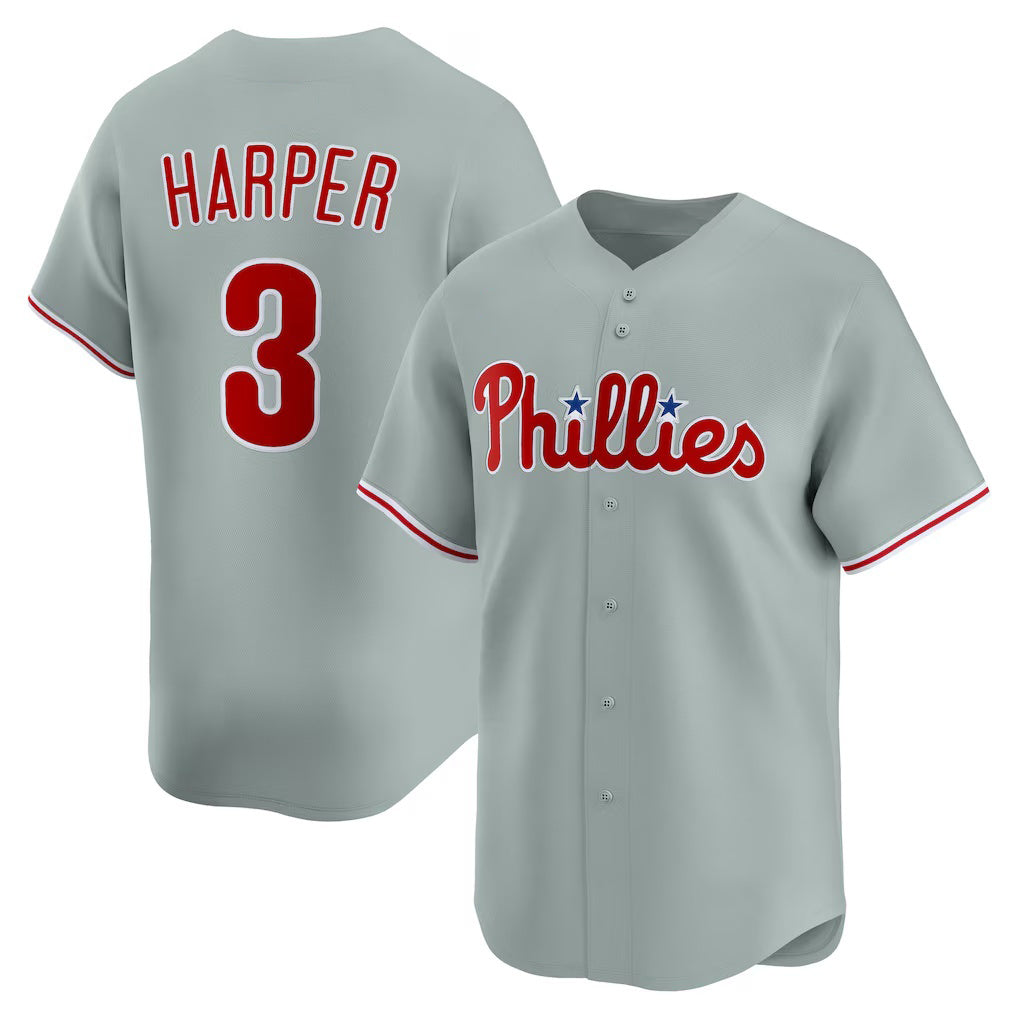 Philadelphia Phillies #3 Bryce Harper Gray Puhics Road Limited Player Jersey