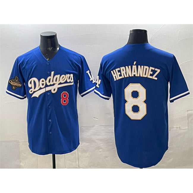 Los Angeles Dodgers #8 Enrique Hern¨¢ndez Royal Puhics 2025 World Series Champions Patch Limited Stitched Jersey