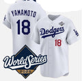 Los Angeles Dodgers #18 Yoshinobu Yamamoto White Puhics 2025 World Series Home Limited Stitched Jersey