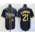 ittsburgh Pirates #21 Roberto Clemente Number Black Puhics Cool Base Stitched Jersey