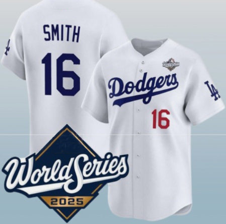 Los Angeles Dodgers #16 Will Smith White Puhics 2025 World Series Home Limited Stitched Jersey