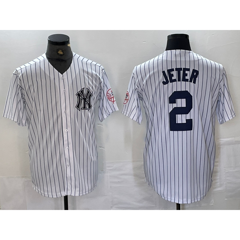 New York Yankees #2 Derek Jeter Name White Puhics With Patch 2024 Cool Base Stitched Jersey