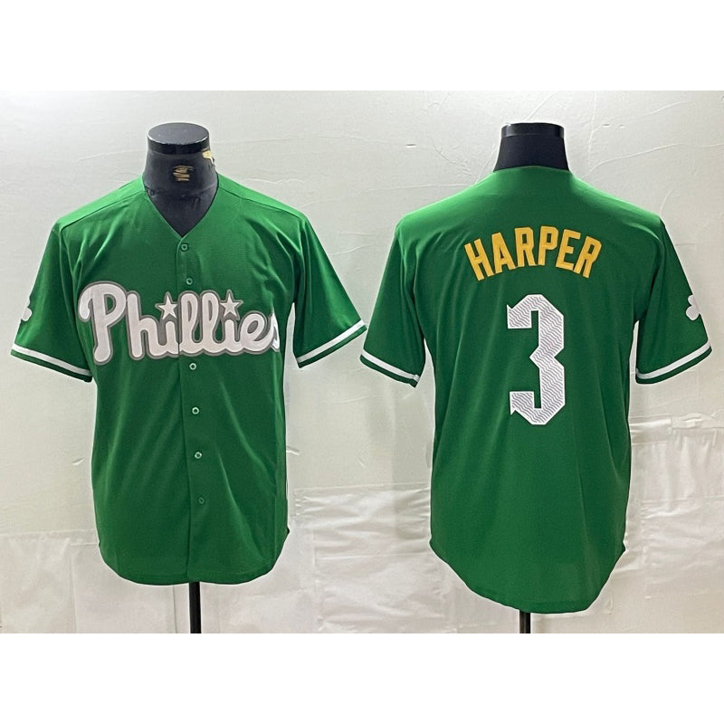Philadelphia Phillies #3 Bryce Harper Green Puhics 2024 City Connect Stitched Jersey