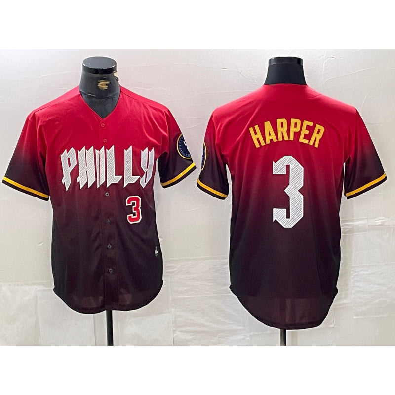 Philadelphia Phillies #3 Bryce Harper Red Puhics 2024 City Player Number Cool Base Jerseys