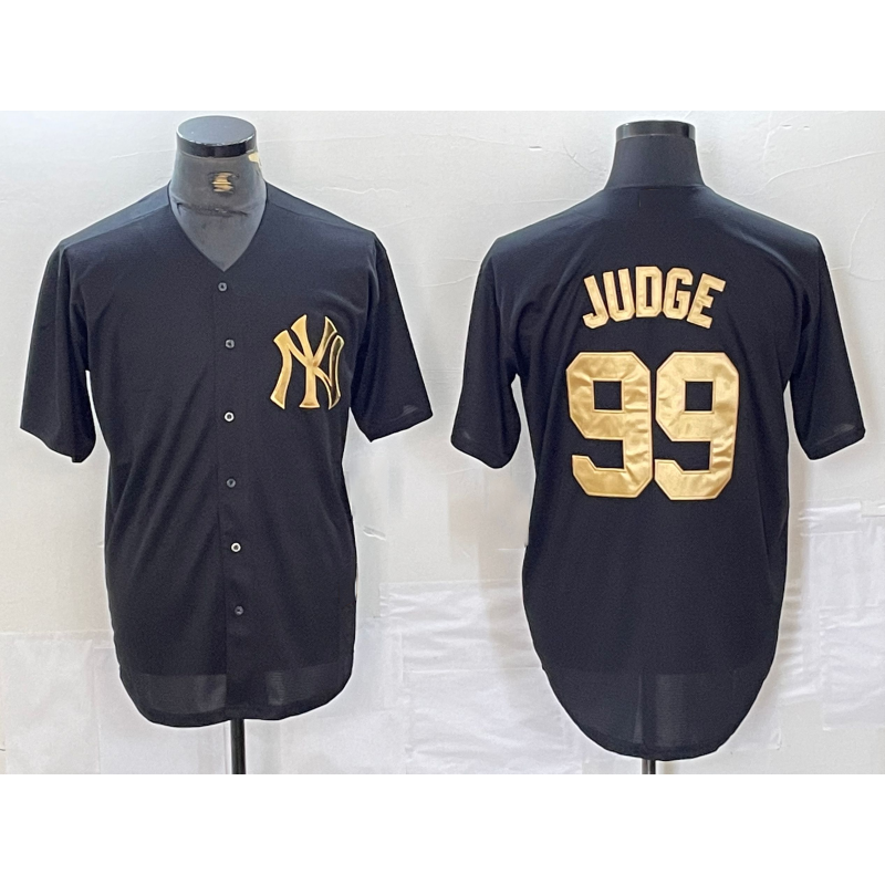 New York Yankees #99 Aaron Judge Black Gold Puhics Cool Base Stitched Jersey