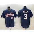 New York Yankees #3 Babe Ruth Navy Puhics With Patch Cool Base Stitched Jersey