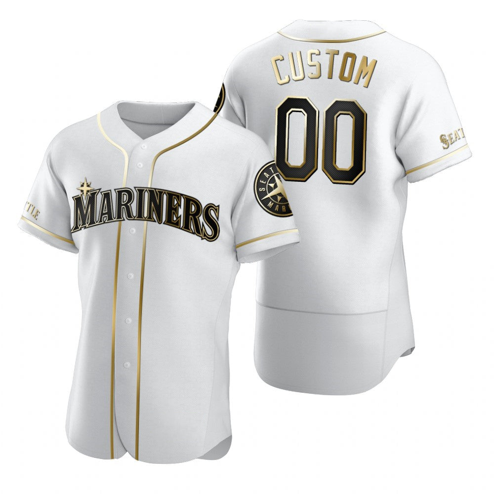 Custom Seattle Mariners White Puhics Stitched Flex Base Golden Edition Jersey