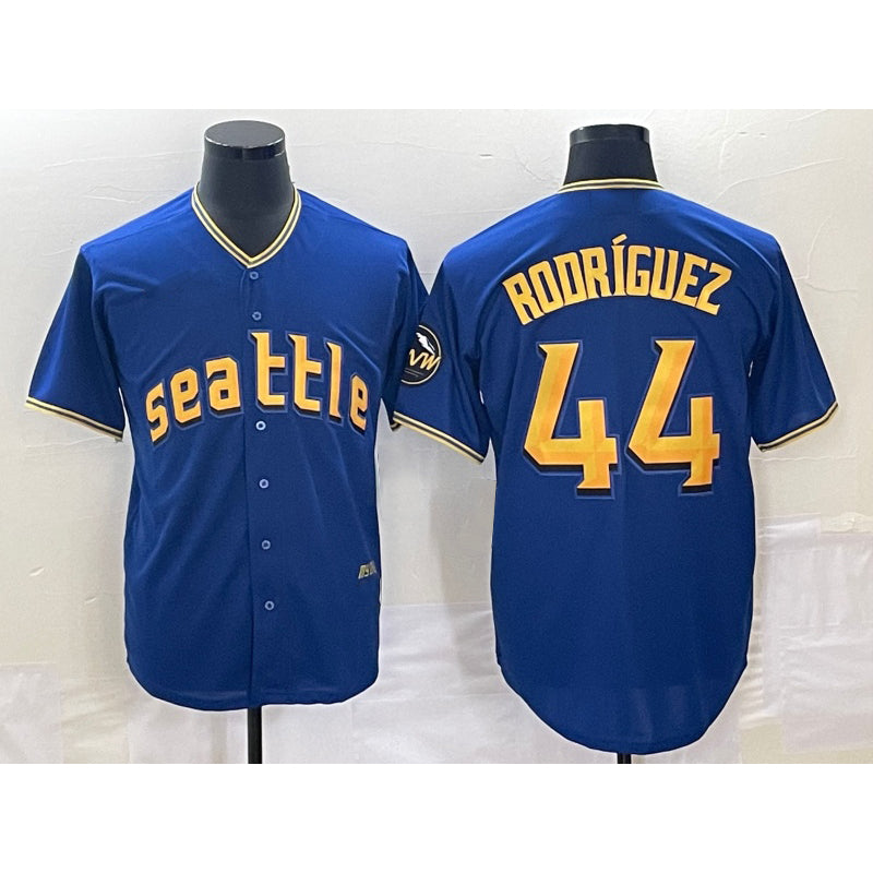 Seattle Mariners #44 Julio Rodriguez Blue Puhics 2023 City Connect Cool Base Stitched Jersey