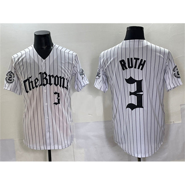 New York Yankees #3 Babe Ruth White Puhics Pinstripe 'Gothic Legacy Edition' Vapor Premier Limited Stitched Jersey