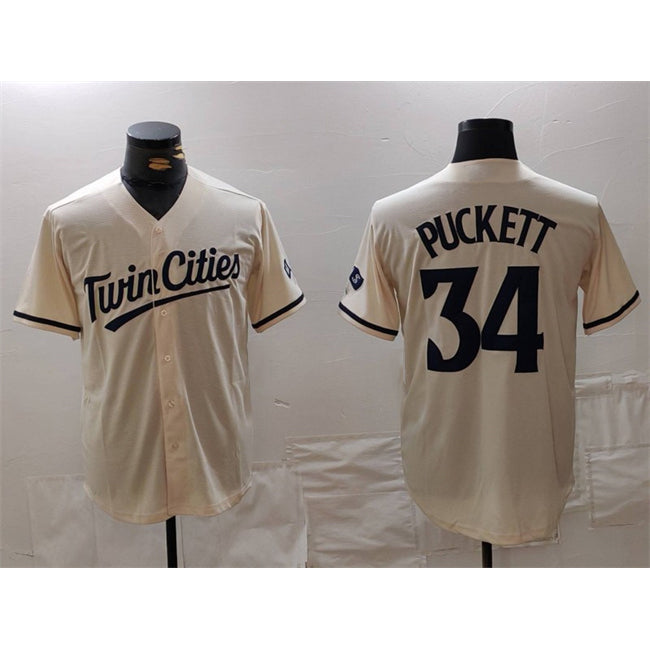 Minnesota Twins #34 Kirby Puckett Cream Puhics Cool Base Stitched Jersey