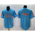 Atlanta Braves Team Big Logo Blue Puhics 2024 Atliens & Peach With Outkast Patch Vapor Limited Stitched Jersey