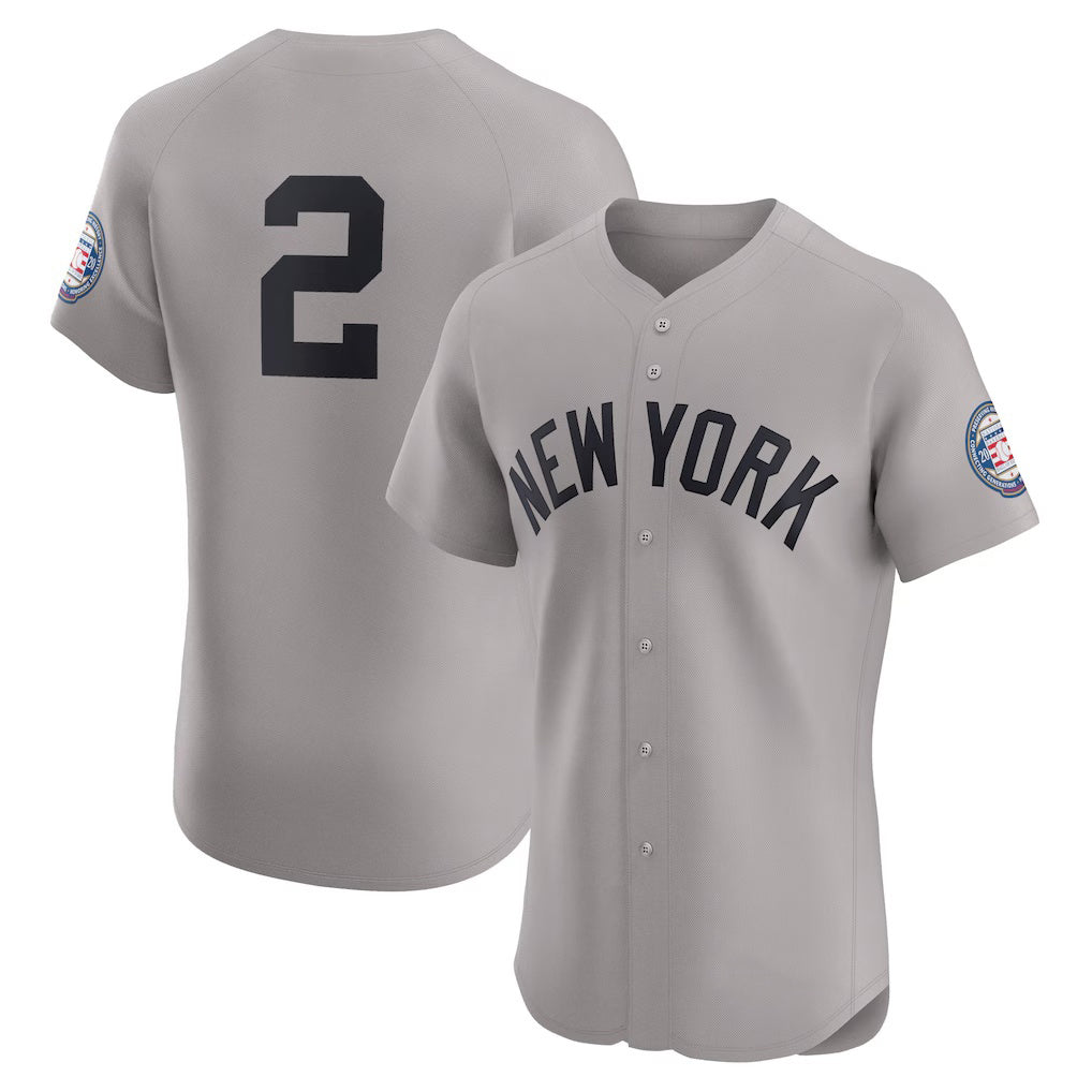 New York Yankees #2 Derek Jeter Gray Puhics Road 2020 Hall of Fame Induction Patch Elite Player Jersey