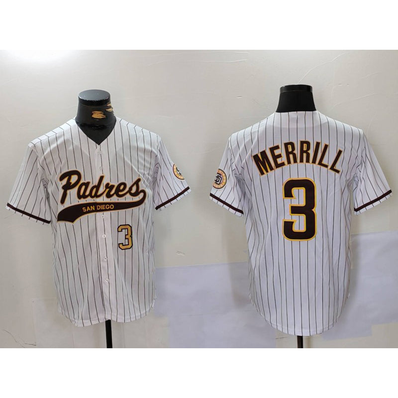 San Diego Padres #3 Jackson Merrill White Puhics 2023 Cool Base Stitched Jerseys