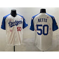 Los Angeles Dodgers #50 Mookie Betts White Royal Puhics 2025 Tokyo Series Limited Stitched Jersey