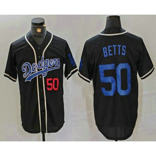 Los Angeles Dodgers #50 Mookie Betts Number Black Puhics Cool Base With Patch Stitched Jersey 2