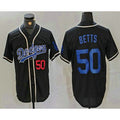 Los Angeles Dodgers #50 Mookie Betts Number Black Puhics Cool Base With Patch Stitched Jersey 2