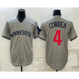 Minnesota Twins #4 Carlos Correa 2023 Grey Puhics Home Team Cool Base Stitched Jersey