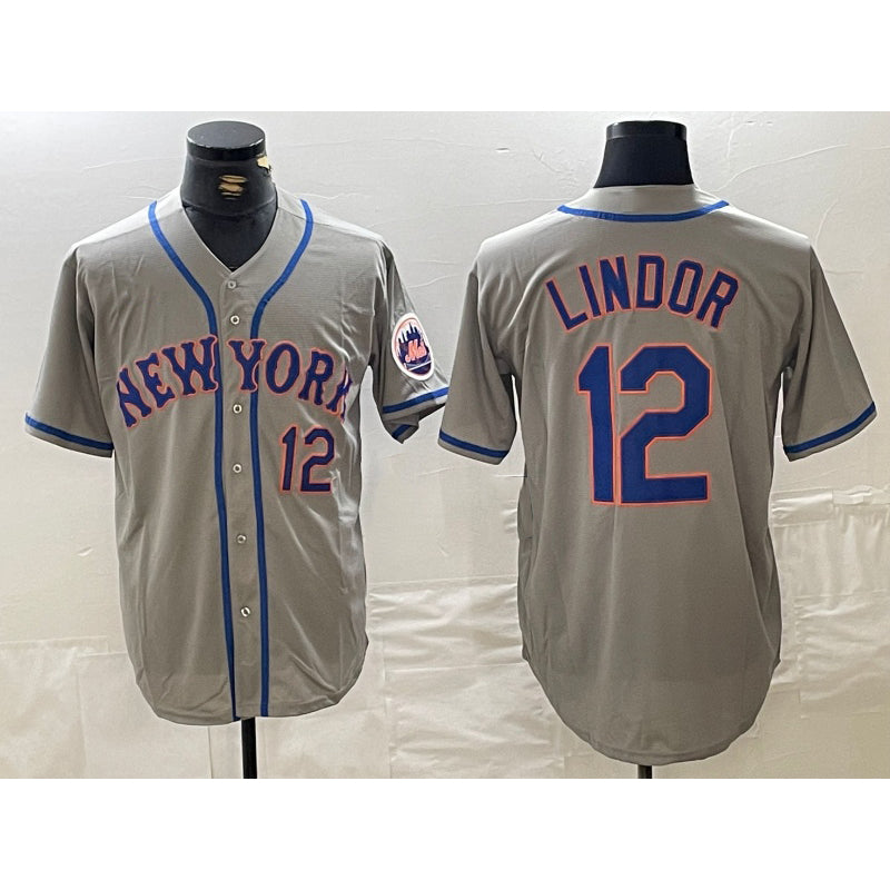 New York Mets #12 Francisco Lindor Number Grey Puhics Stitched Cool Base Jersey