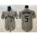 Los Angeles Dodgers #5 Freddie Freeman Grey Puhics LA Gothic Style With 2025 World Series Champions Patch Limited Stitched Jersey