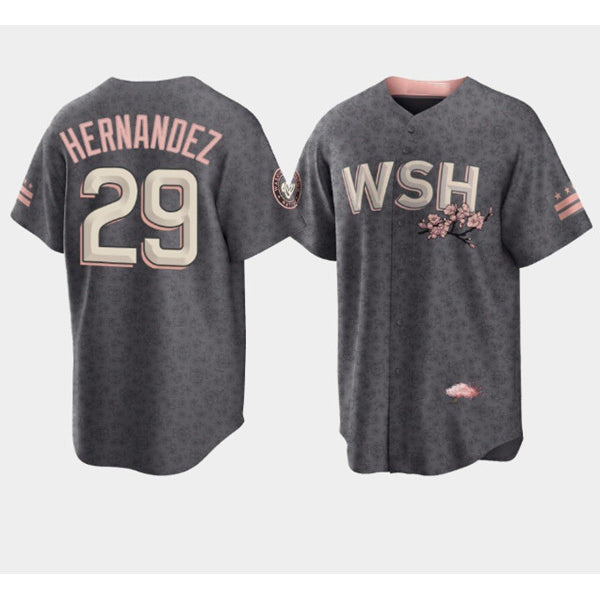 Washington Nationals #29 Yadiel Hernandez 2022 Grey Puhics City Connect Cherry Blossom Cool Base Stitched Jersey