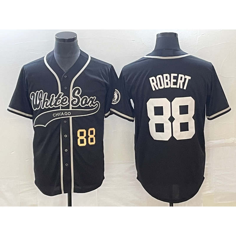 Chicago White Sox #88 Luis Robert Number Black Puhics Cool Base Stitched Jersey