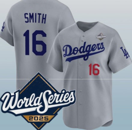 Los Angeles Dodgers #16 Will Smith Gray Puhics 2025 World Series Limited Stitched Jersey
