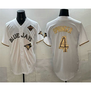Toronto Blue Jays #4 George Springer White Gold Puhics 2025 American League Champions Limited Stitched Jersey