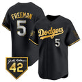 Los Angeles Dodgers #5 Freddie Freeman Black Gold Puhics With Jackie Robinson Patch Limited Stitched Jersey