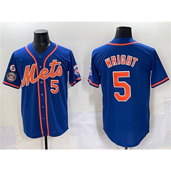 New York Mets #5 David Wright Blue Puhics With Patch Cool Base Stitched Jersey