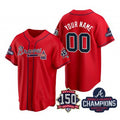Custom Atlanta Braves Red Puhics Active Player 2021 World Series Chimpions With 150th Anniversary Cool Base Stitched Jersey