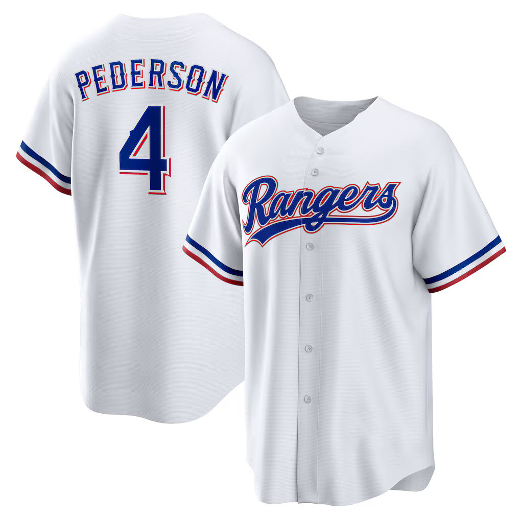 Texas Rangers #4 Joc Pederson White Puhics Home Replica Jersey