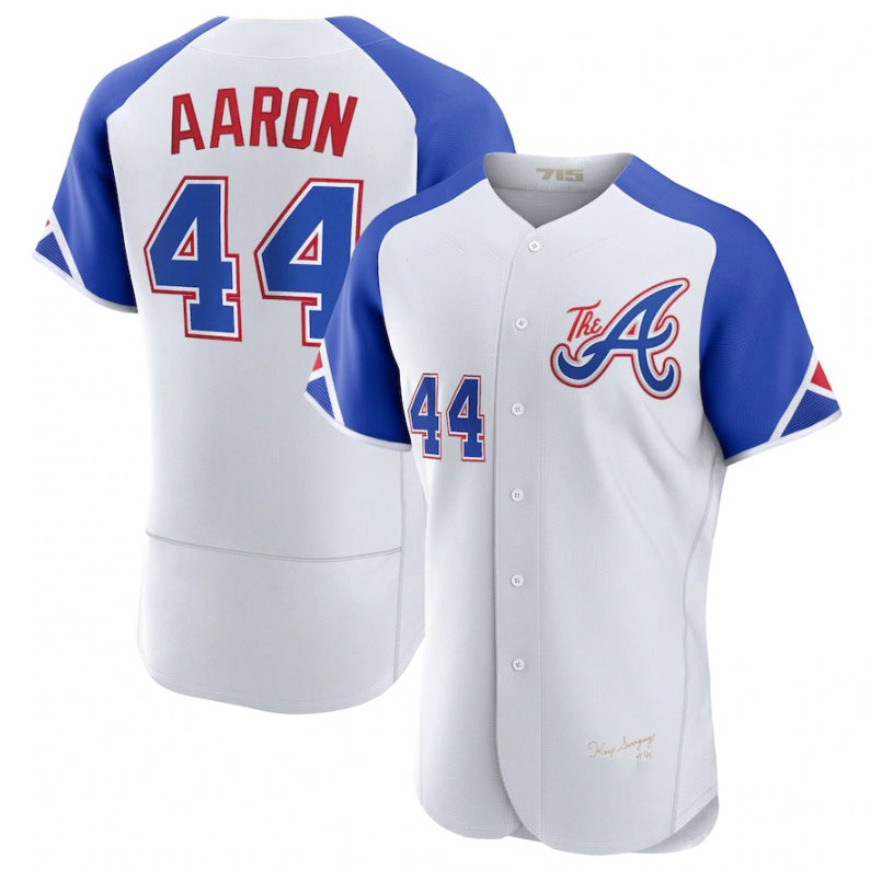 Atlanta Braves #44 Hank Aaron White Puhics 2023 City Connect Flex Base Stitched Jersey 2