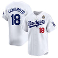 Los Angeles Dodgers #18 Yoshinobu Yamamoto White Puhics 2024 World Series Home Limited Stitched Jersey