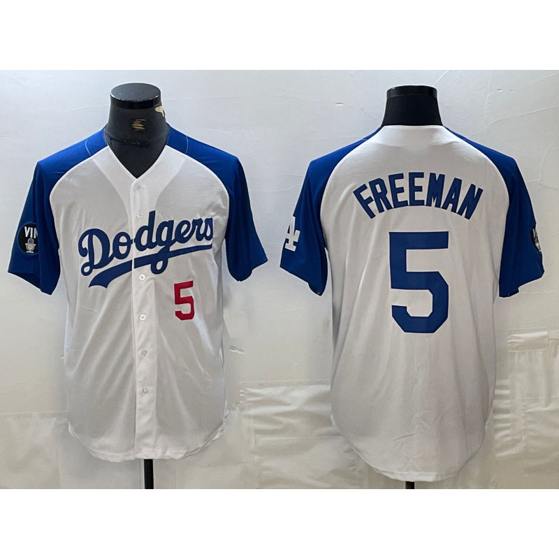 Los Angeles Dodgers #5 Freddie Freeman Number White Blue Puhics Fashion Stitched Cool Base Limited Jerseys