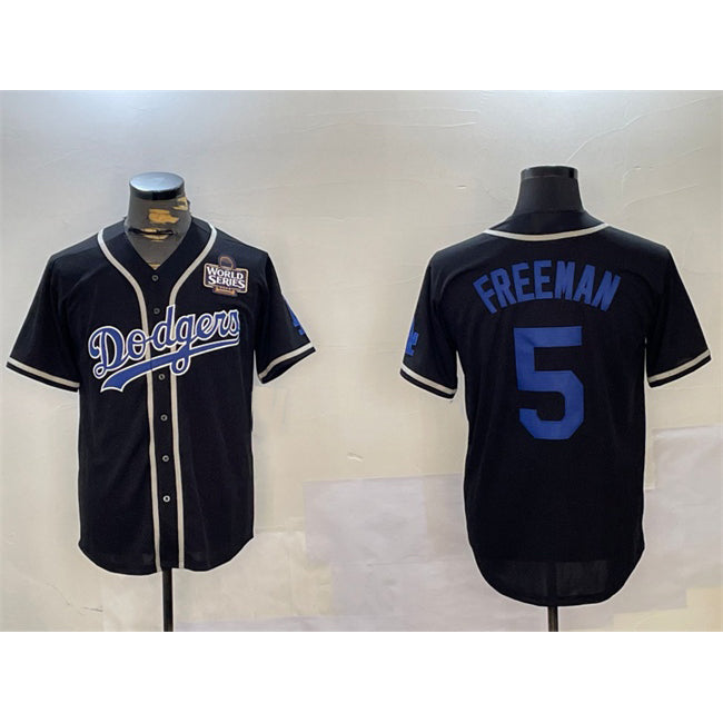 Los Angeles Dodgers #5 Freddie Freeman Black Puhics 2024 World Series Cool Base Stitched Jerseys