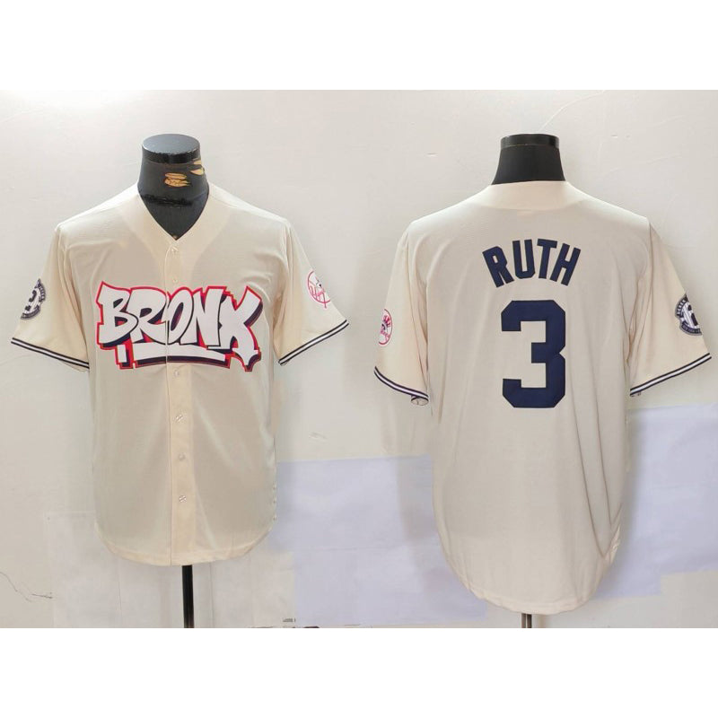 New York Yankees #3 Babe Ruth Cream Puhics Limited Stitched Jersey 2