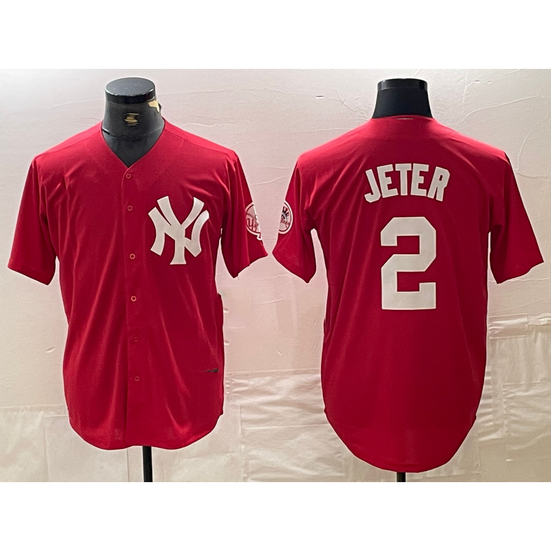 New York Yankees #2 Derek Jeter Red Puhics Fashion Cool Base Jersey