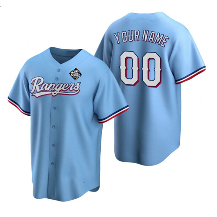 Custom Texas Rangers Active Player Blue Puhics 2023 World Series Stitched Jersey