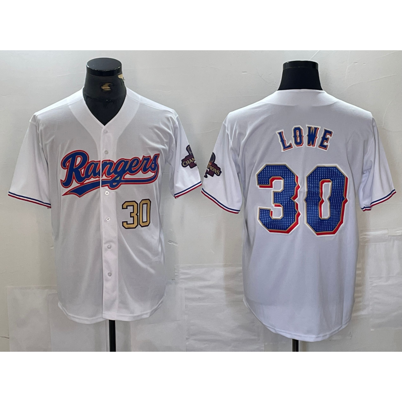 Texas Rangers #30 Nathaniel Lowe Number White Puhics 2024 Gold Collection Limited Cool Base Jersey 2