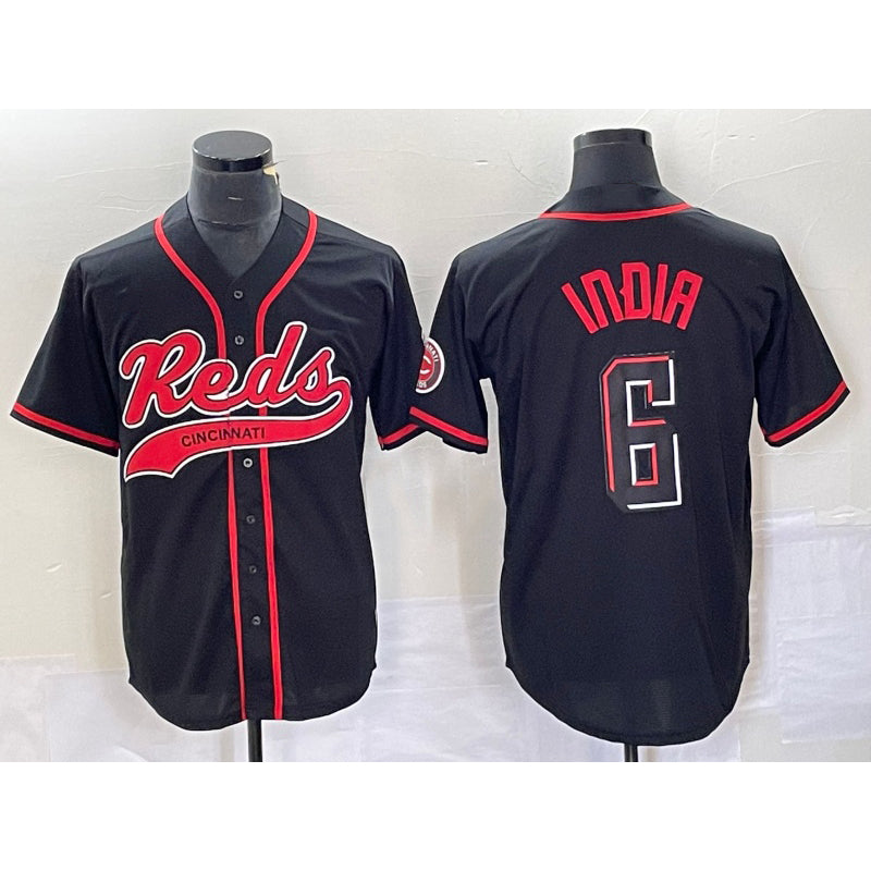 Cincinnati Reds #6 Jonathan India Black Puhics 2023 City Connect With Patch Stitched Jersey