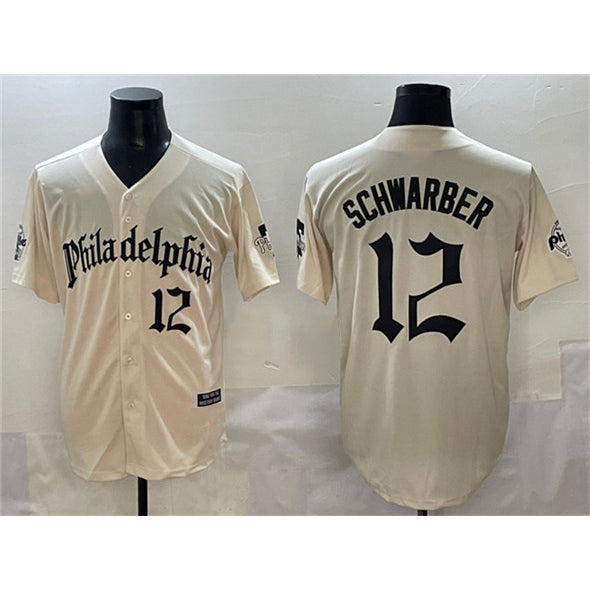 Philadelphia Phillies #12 Kyle Schwarber Cream Puhics Gothic Vapor Limited Stitched Jersey