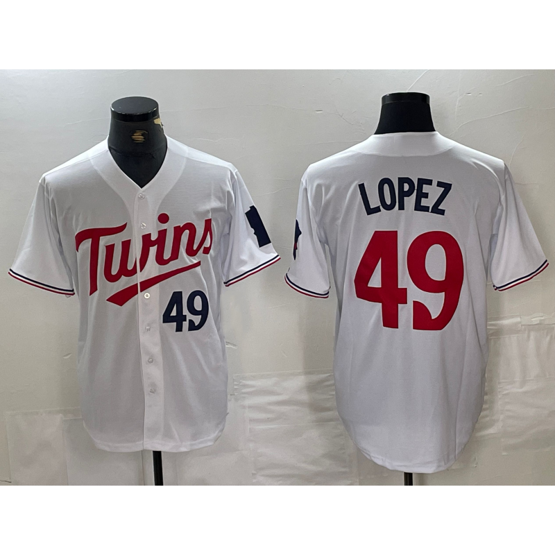 Minnesota Twins #49 Pablo Lopez Number White Puhics Stitched Cool Base Jersey